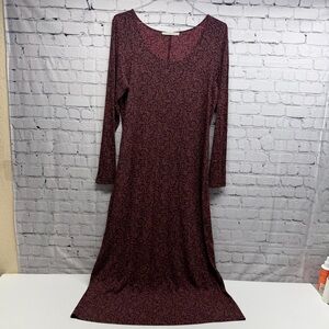 Peruvian Connection Maxi Dress Floral Print Long Sleeve Burgundy L